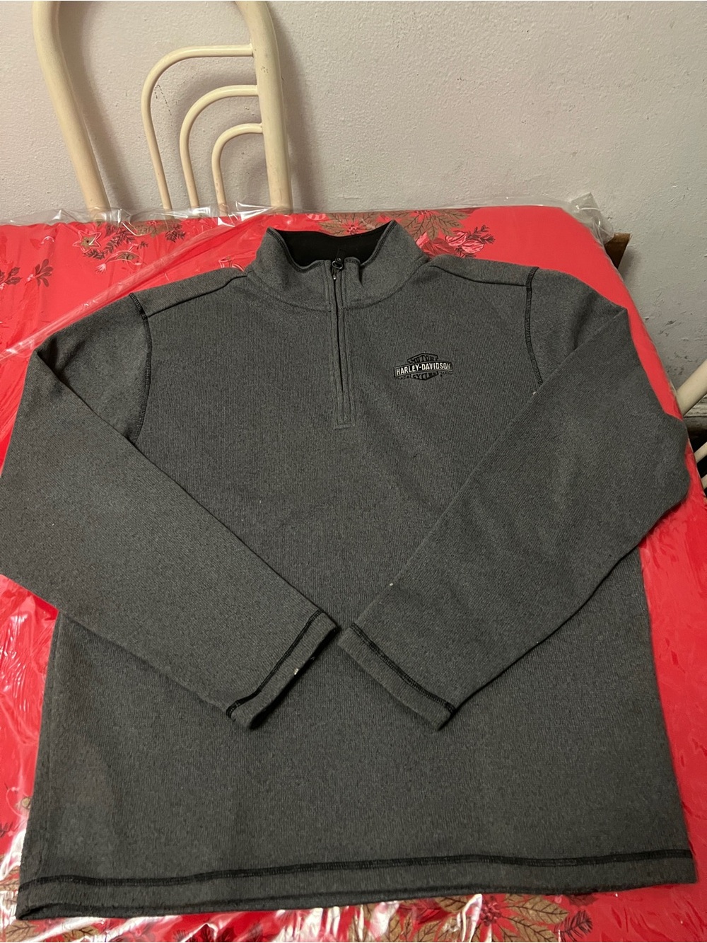 Harley Davidson 3/4 Zip Gray pullover Sweater  mens Sz XL excellent condition